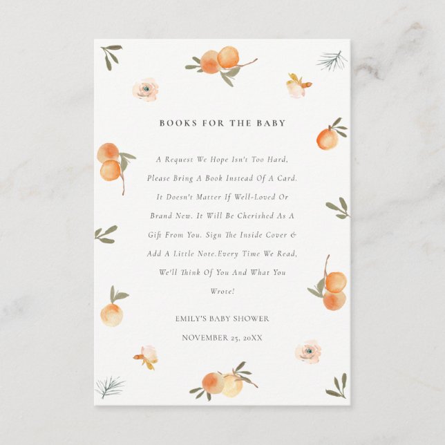Carte D'accompagnement Cute Soft Orange Floral Livres Pour Baby shower (Devant)
