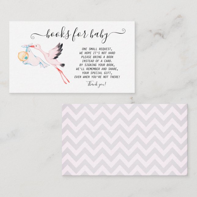 Carte D'accompagnement Cute Stork Baby Girl Zigzag (Devant / Derrière)
