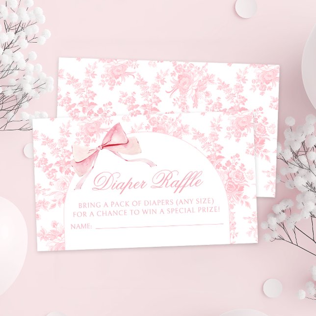 Carte D'accompagnement Cute Toile Rose Bow Baby Girl Douche Diaper Raffle (Créateur téléchargé)