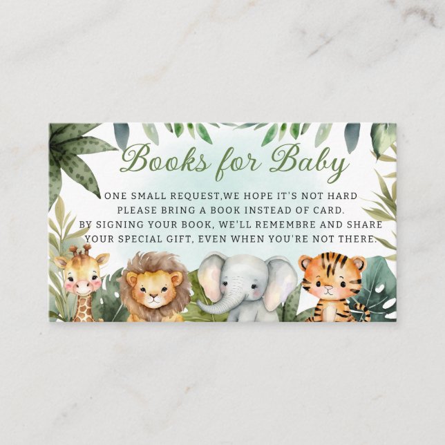 Carte D'accompagnement Cute Tropical Jungle Safari Animaux Livres pour bé (Devant)
