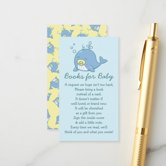 Carte D'accompagnement Cute Whale Baby shower Kawaii Livres pour bébé (Devant/Arrière en situation)