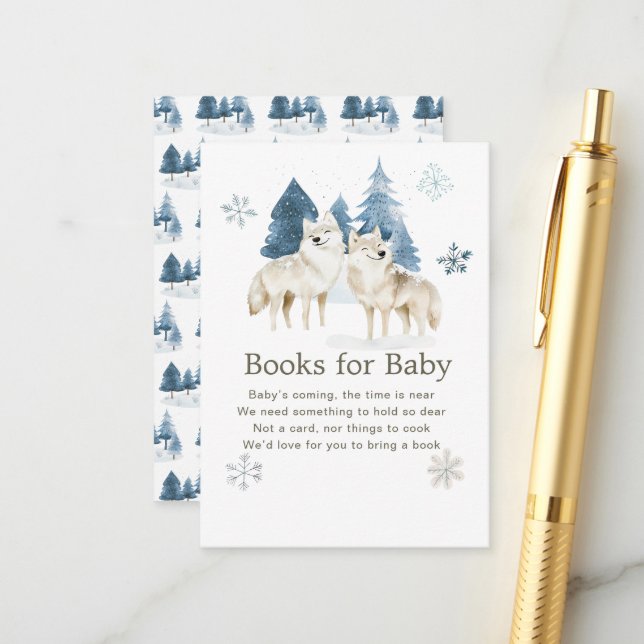 Carte D'accompagnement Cute Winter Arctic Wolf Baby shower Books for baby (Devant/Arrière en situation)