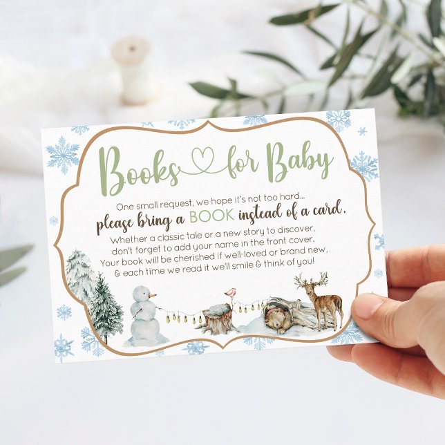 Carte D'accompagnement Cute Winter Woodland Animaux Baby shower Flocon de (Winter Woodland animals forest friends snowflake baby shower invitation books for baby insert card)