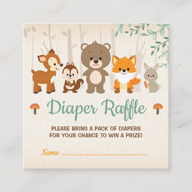Carte D'accompagnement Cute Woodland Animaux Neutral Baby Diaper Raffle (Devant)