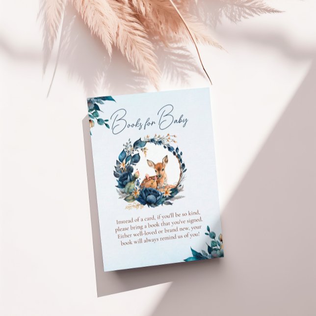 Carte D'accompagnement Cute Woodland Deer Blue Floral Livres pour bébé (Créateur téléchargé)