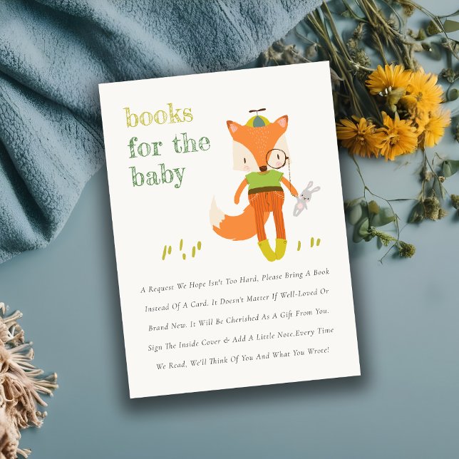 Carte D'accompagnement Cute Woodland Fun Fox Livres Pour Baby shower (Créateur téléchargé)