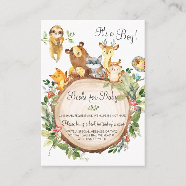 Carte D'accompagnement Cute Woodland Greenery Baby showers Livres pour bé (Devant)