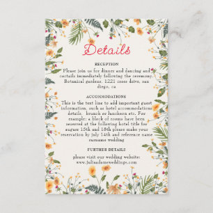 Carte D'accompagnement Daffodiles botaniques Daisy Peony Flowers Mariage