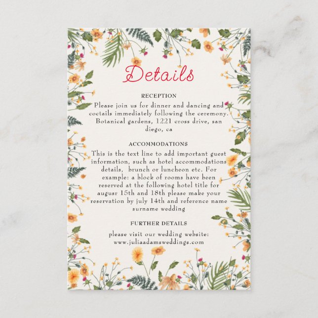 Carte D'accompagnement Daffodiles botaniques Daisy Peony Flowers Mariage (Devant)