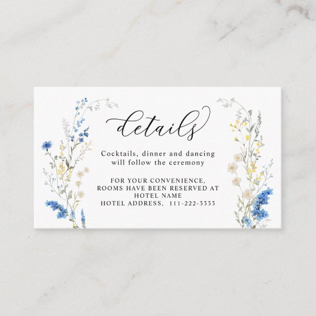 Carte D'accompagnement Dainty Dusty Blue Wild Flower Boho Détails du Mari (Devant)