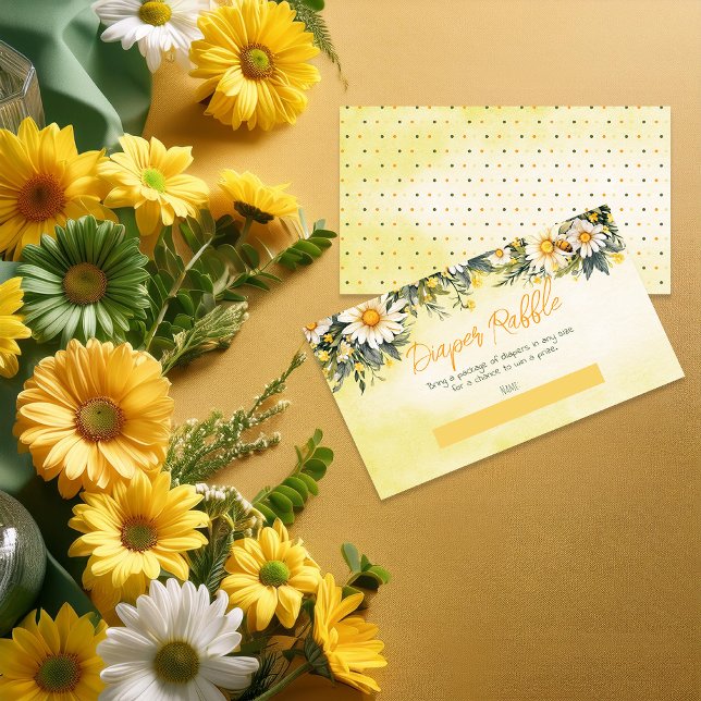 Carte D'accompagnement Daisies Baby shower Floral Déchets Raffle (Little Daisy Theme Yellow, White and Green Daisies Floral Baby Shower Diaper Raffle Enclosure Card)