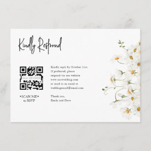 Carte D'accompagnement Daisy RSVP Mariage QR CODE Détails sur le dos