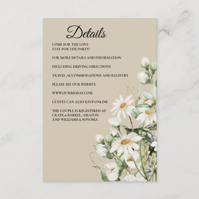 Carte D'accompagnement Daisy Wildflower Boho Enclosure Card Details (Devant)