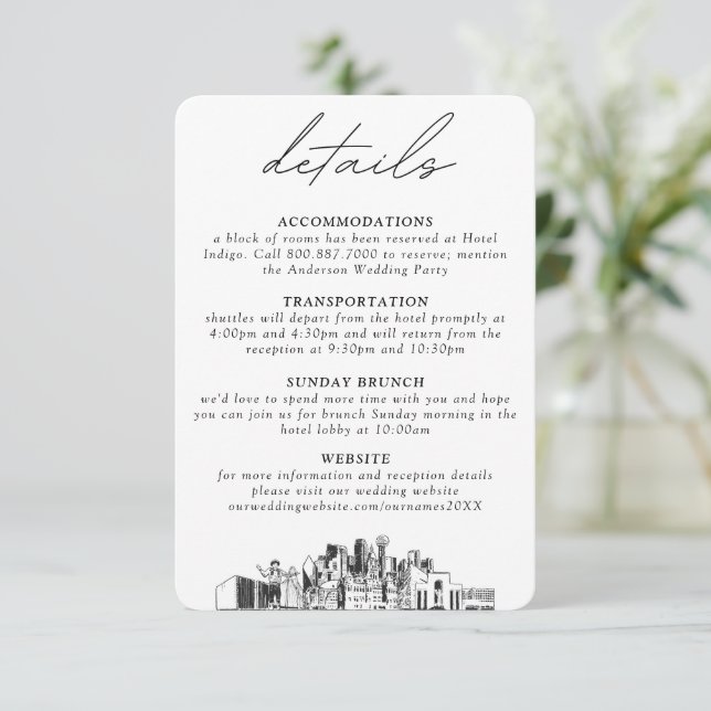 Carte D'accompagnement Dallas Mariage Petits détails verticaux (Debout devant)