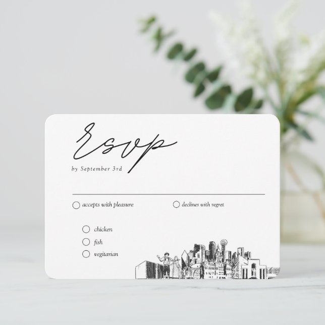Carte D'accompagnement Dallas Mariage traditionnel RSVP Options de repas (Debout devant)