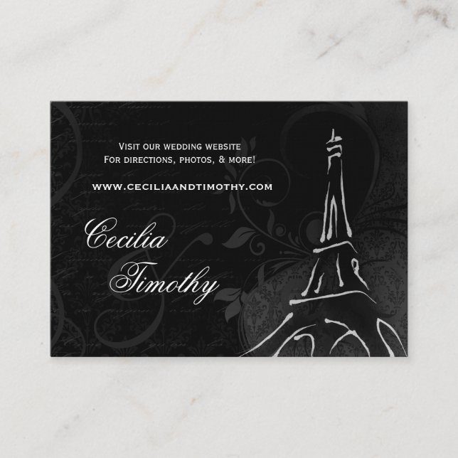 Carte D'accompagnement Damask Parisienne : Site Mariage noir & blanc (Devant)