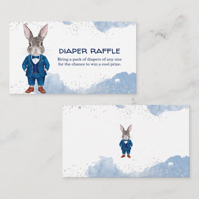 Carte D'accompagnement Dapper Boy Bunny dans un baguette en costume bleu (Devant / Derrière)