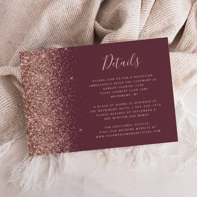 Carte D'accompagnement Dark Burgundy Rose Gold Parties scintillant Détail (Créateur téléchargé)