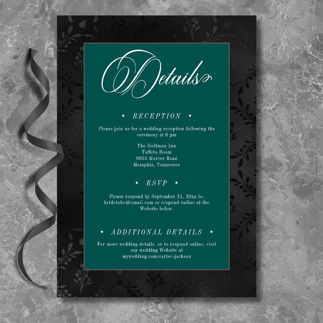 Carte D'accompagnement Dark Gothique Noir Floral Satin Damask Mariage Tur (Créateur téléchargé)