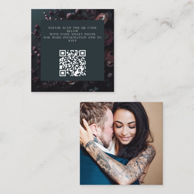 Carte D'accompagnement Dark Moody Floral QR Code (Devant / Derrière)