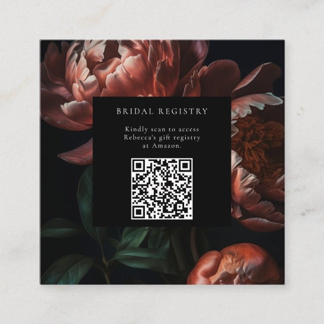 Carte D'accompagnement Dark Moody Florals Fête des mariées QR Code (Devant)