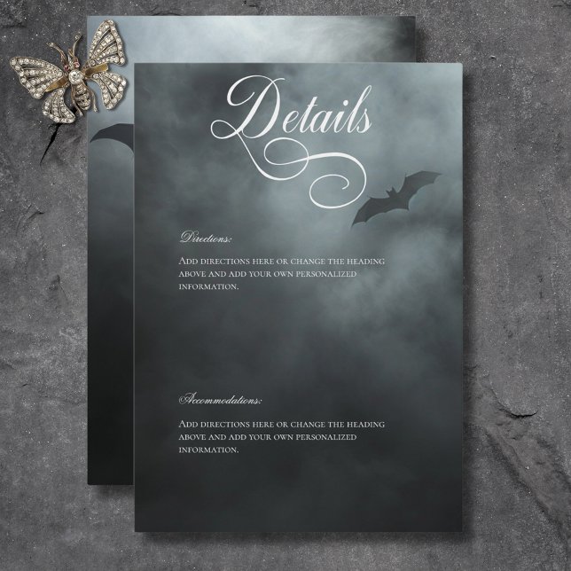 Carte D'accompagnement Dark Moody Midnight Bat & Fog Détails du Mariage (Dark Moody Midnight Bat & Fog Wedding Details Enclosure Card)