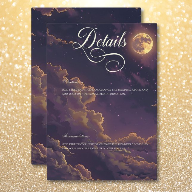 Carte D'accompagnement Dark Moody Purple & Gold Moonlit Clouds Détails (Dark Moody Purple & Gold Moonlit Clouds Details Enclosure Card)