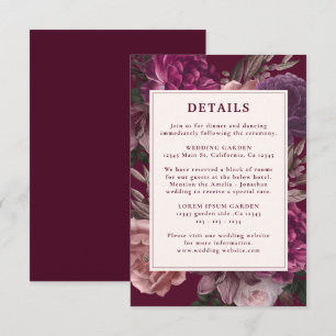 Carte D'accompagnement Dark Moody Winter Burgundy & Maroon Floral Mariage
