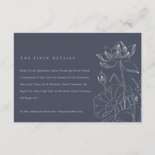 Carte D'accompagnement Dark Navy Nénuphar Floral Sketch Mariage Détails