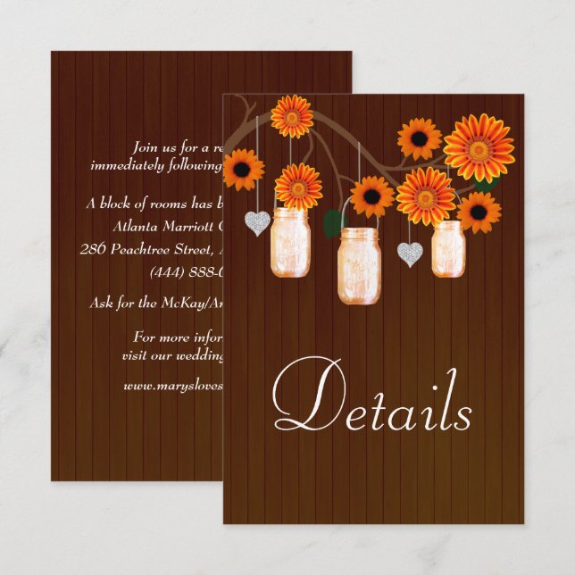 Carte D'accompagnement Dark Rustic Orange Floral Mason Détails (Devant / Derrière)