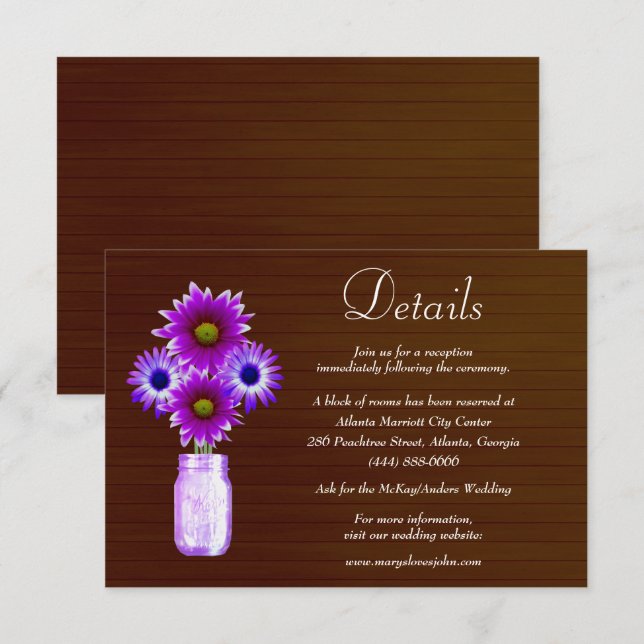 Carte D'accompagnement Dark Rustic Purple Floral Mason Jar Détail du Mari (Devant / Derrière)