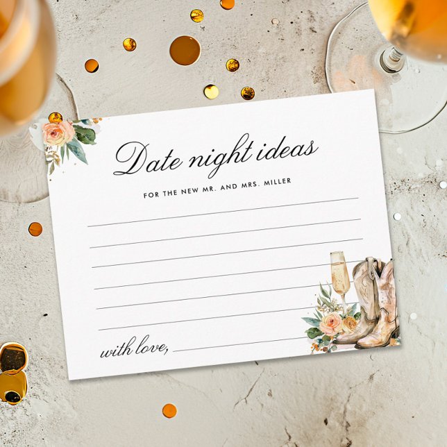 Carte D'accompagnement Date Night Ideas Boots et Bubbly Fête des mariées (Créateur téléchargé)
