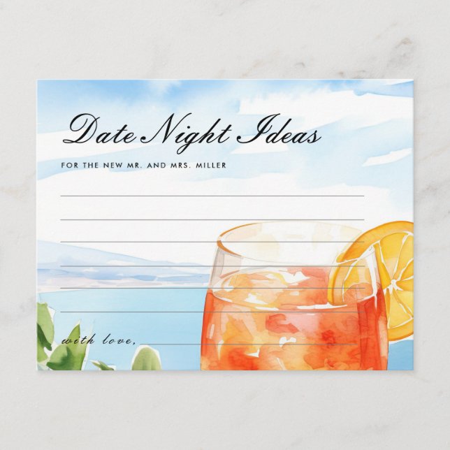 Carte D'accompagnement Date Nuit Idées Aperol Spritz Fête des mariées (Devant)