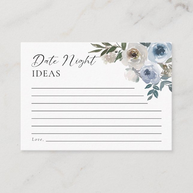 Carte D'accompagnement Date Nuit Idées Dusty Blue Mariage Floral (Devant)