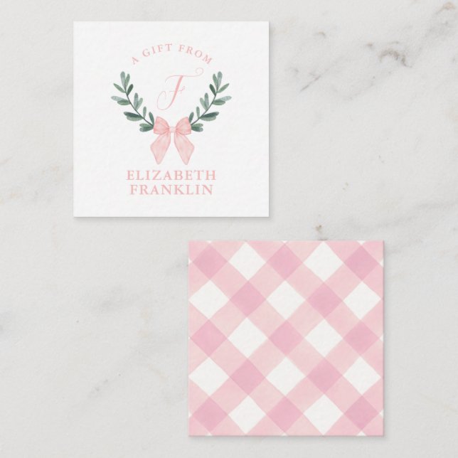 Carte d'accompagnement de cadeau à ruban en vichy  (Devant / Derrière)
