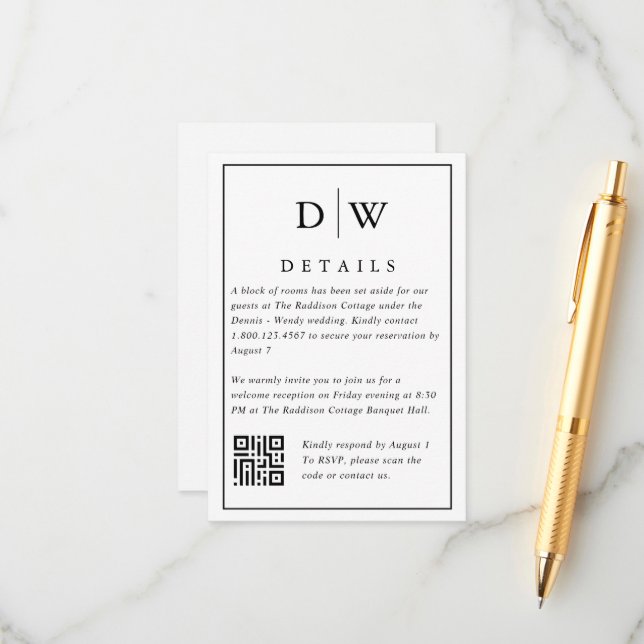 Carte d'accompagnement de code QR de mariage à mon (Devant/Arrière en situation)