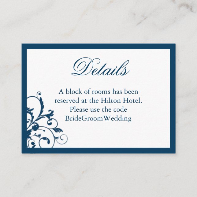 Carte d'accompagnement de la suite de mariage bleu (Devant)