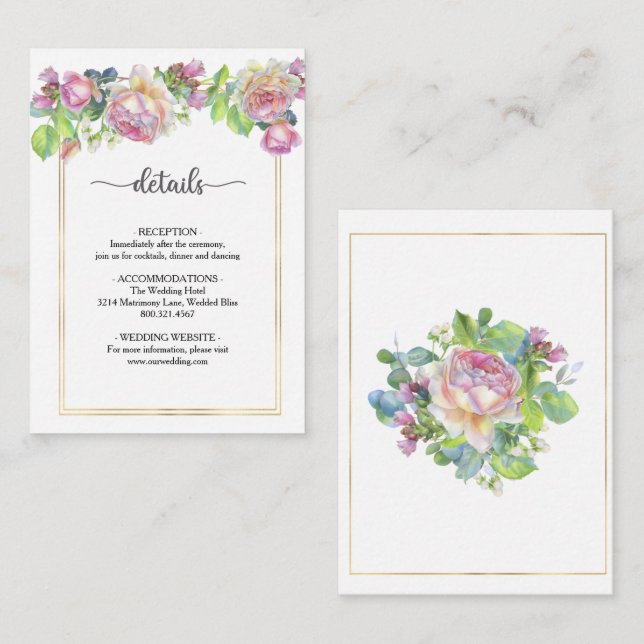 Carte d'accompagnement de mariage florale rose chi (Devant / Derrière)
