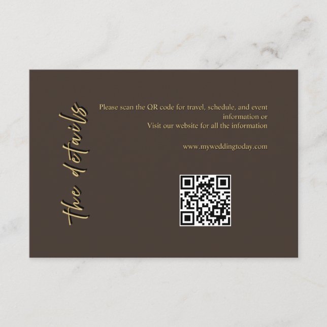 Carte d'accompagnement de mariage marron foncé et  (Devant)