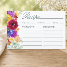Carte d'accompagnement de recette de douche floral