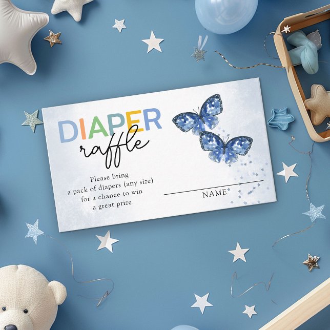 Carte D'accompagnement Déchets Raffle Bleu Papillons Baby shower jumeaux (Créateur téléchargé)