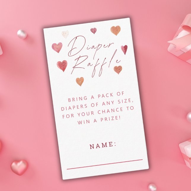 Carte D'accompagnement Déchets Raffle Coeurs mignons Baby shower Fille (Créateur téléchargé)