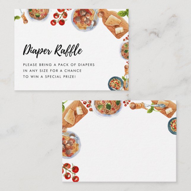 Carte D'accompagnement Déchets Raffle Italien Petit Baby shower Meatball (Devant / Derrière)