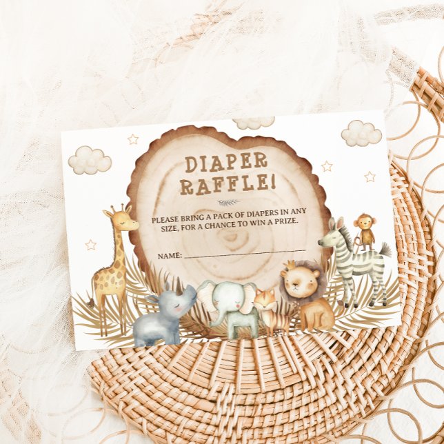 Carte D'accompagnement Déchets Raffle Safari Animaux Baby shower Rustique (Créateur téléchargé)