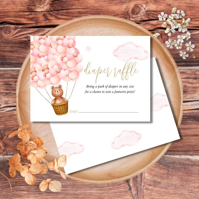 Carte D'accompagnement Déchets Raffle Teddy Ours Rose Baby shower fille (Créateur téléchargé)