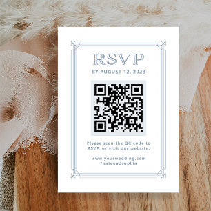 Carte D'accompagnement Déco moderne RSVP avec code QR Blanc et bleu