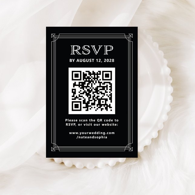 Carte D'accompagnement Déco moderne RSVP avec code QR | Noir onyx (Créateur téléchargé)