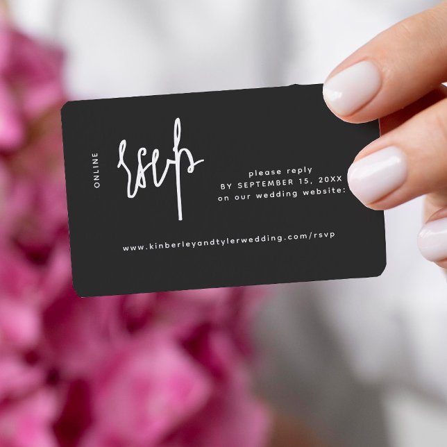 Carte D'accompagnement Décontracté script moderne noir mariage en ligne r (You can choose the ROUNDED CORNERS option)