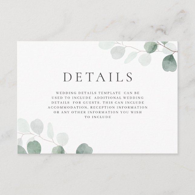 Carte D'accompagnement Décor vert moderne Détails Mariage Horizontal (Devant)