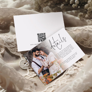 Carte D'accompagnement Découpe photo moderne QR Code Détails Mariage